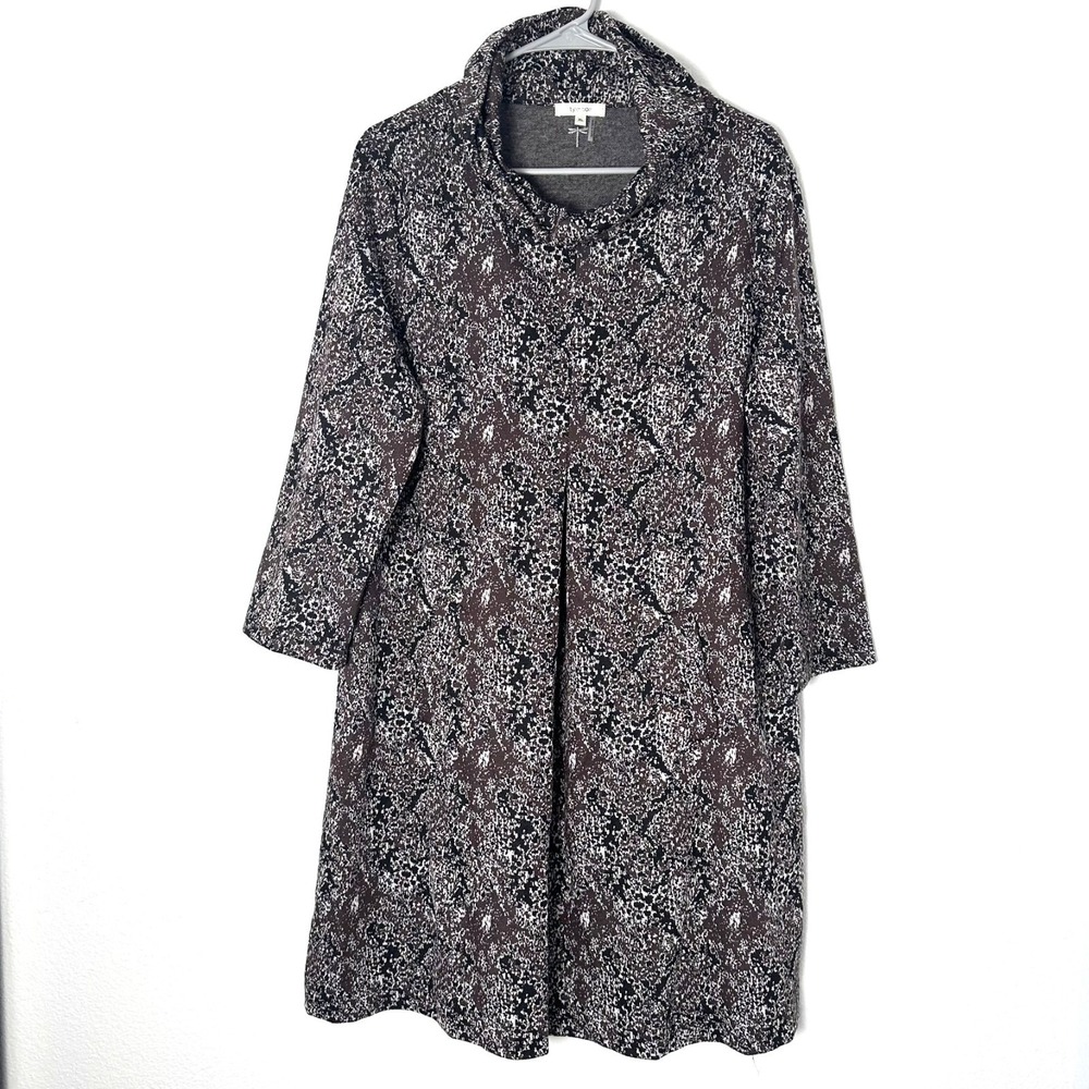 Tyler Boe Womens-XL Dress Brown White Abstract‎ Speckled Cowl Neck Pockets